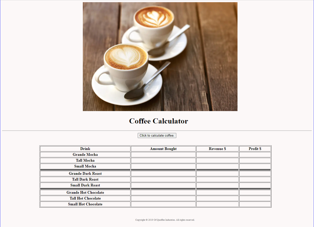 Coffee Calculator project showcase